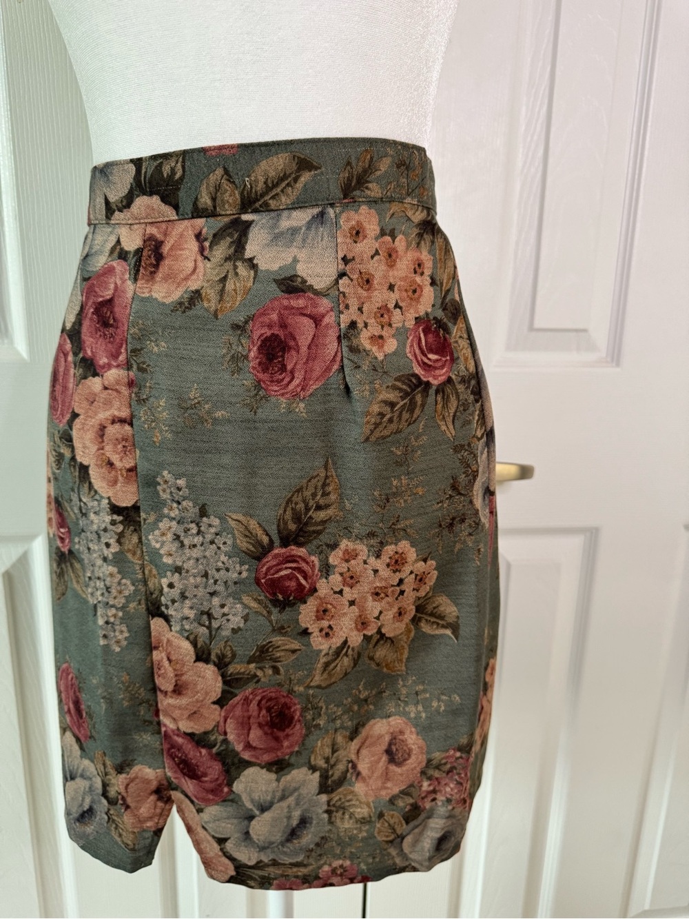 Paris Blue Floral Tapestry Print Career Church Skirt Side Slit Size 7